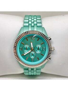 Mspci women’s watch green toned 38mm round quartz analog links up to 7” running